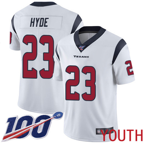 Houston Texans Limited White Youth Carlos Hyde Road Jersey NFL Football #23 100th Season Vapor Untouchable->women nfl jersey->Women Jersey